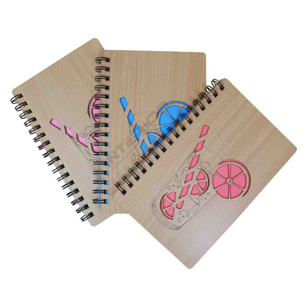 Wooden Spiral Notebook Glass And Straw.