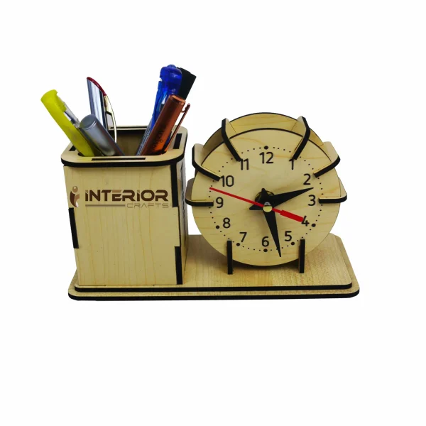 "Wooden Royal Style Clock With Desk Organizer" Elegant Desk Accessory - Easy To Use and Clean - A Unique Choice For Your Workspace