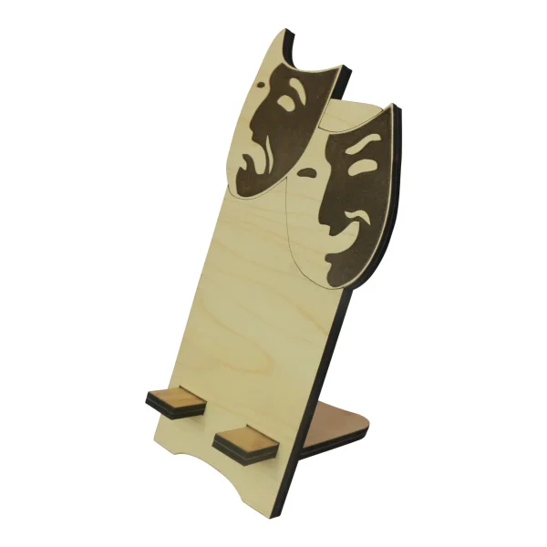 "Wooden Phone Stand Joker Face Engraving"