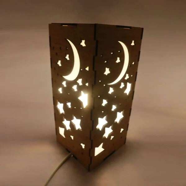 "Wooden Table Lamp Star And Moon"