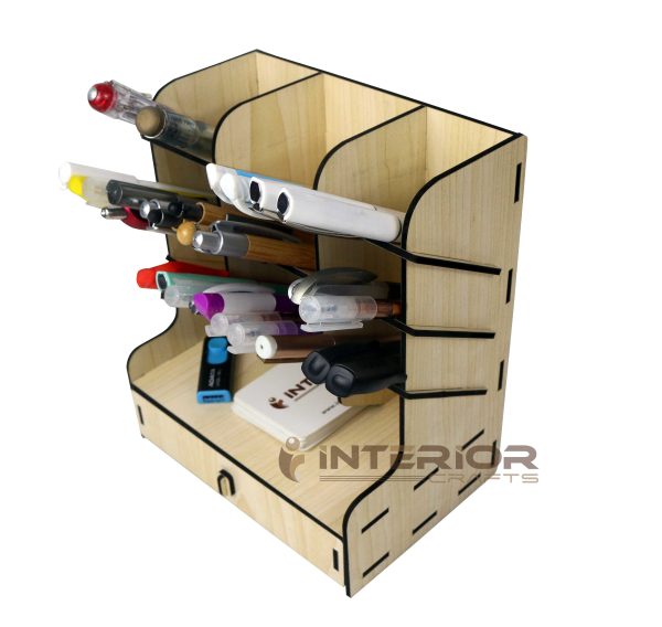 "Wooden Desk Organizer" Multi-Functional DIY Desktop Pencil Holder Stationary Caddy Box Storage Rack with Drawer. - Image 2