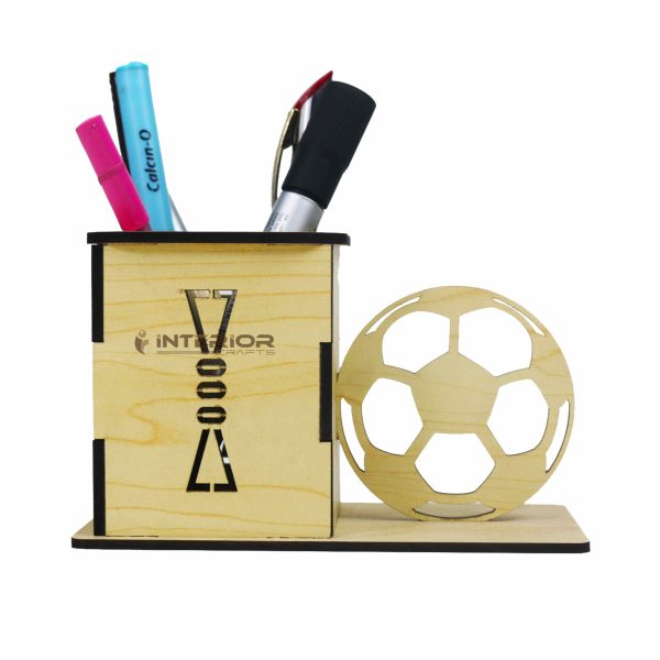 "Pen/Pencil Holder Wooden Soccer Shaped Holder Football Style Pen Holder"