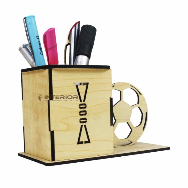 "Pen/Pencil Holder Wooden Soccer Shaped Holder Football Style Pen Holder" - Image 2