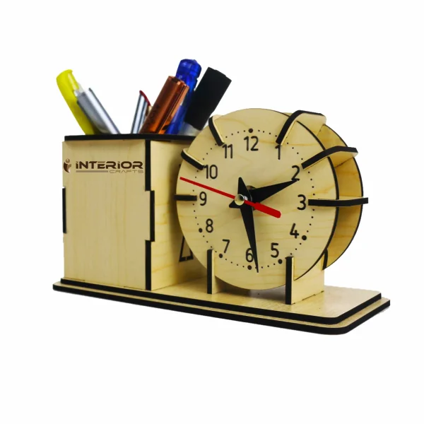 "Wooden Royal Style Clock With Desk Organizer" Elegant Desk Accessory - Easy To Use and Clean - A Unique Choice For Your Workspace - Image 2