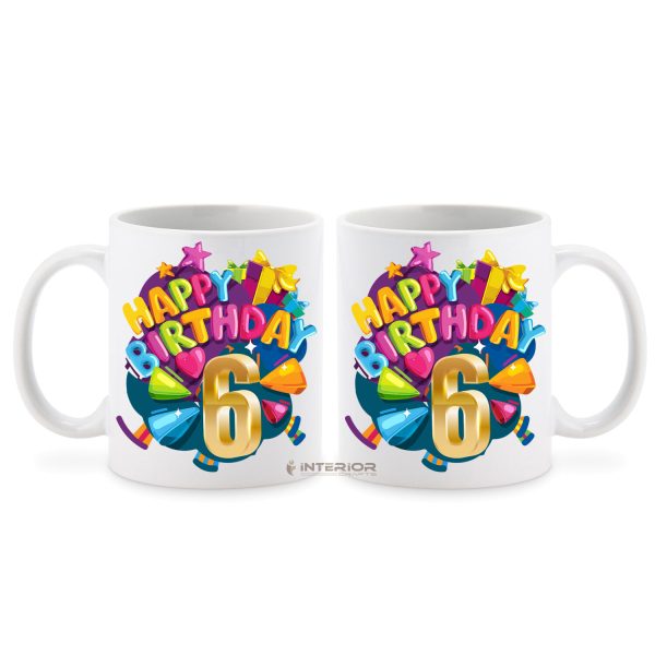 "Happy Birthday 6 Year's" 3D Printed Ceramic Mug.