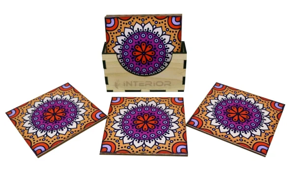 "Colorful Printed PVC Coasters" Waterproof Durable Set of (6 Pieces).