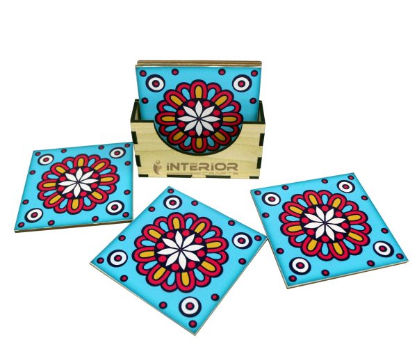 "Colorful Printed PVC Coasters" Waterproof Durable Set of (6 Pieces).