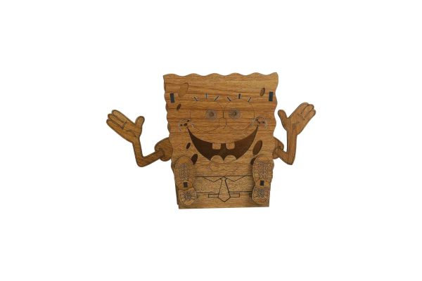 "Sponge-Bob" Wooden Desk Organizer Pencil Or Pen Holder With Dewar.(Red)
