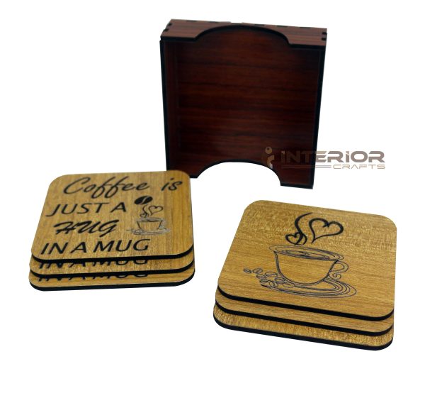 Wooden Board Engraved "Coffee Just A Hug IN A MUG" "Wooden Tea Coaster Set - (6pcs)" - Image 4