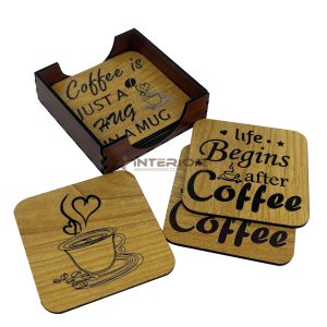 Wooden Board Engraved "Life Begins After Coffee" "Wooden Tea Coaster Set - (6pcs)"