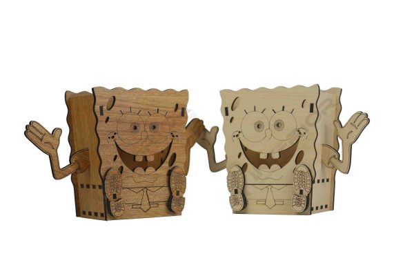 "Sponge-Bob" Wooden Desk Organizer Pencil Or Pen Holder With Dewar.(Red) - Image 2