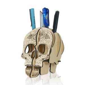 "3D Skull Wooden Pen Holder"