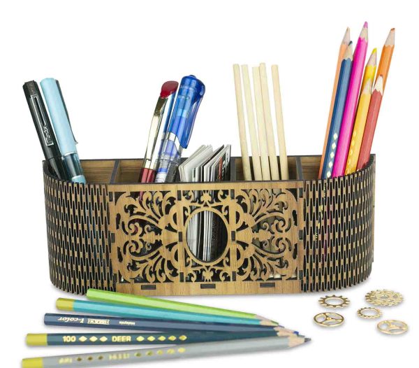 "Wooden Unique Multi Desk Organizer" Multi-Functional Stationary Holder.