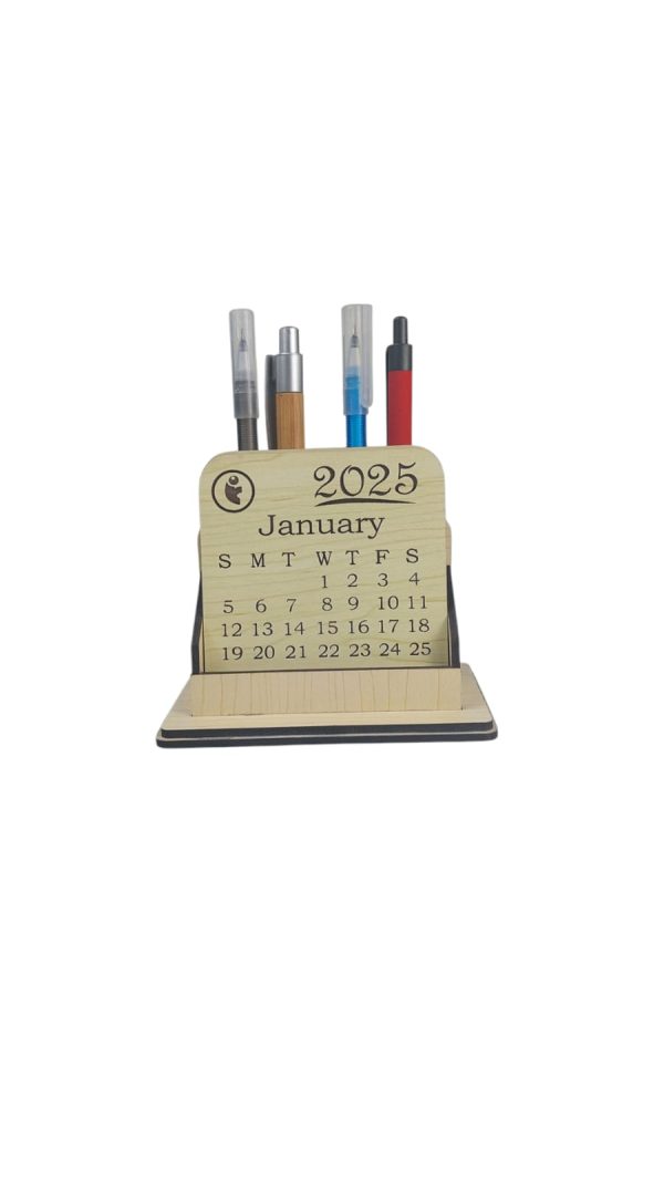 "Wooden Desk Calendar With A Pen Holder" (White) 2025 - Image 3