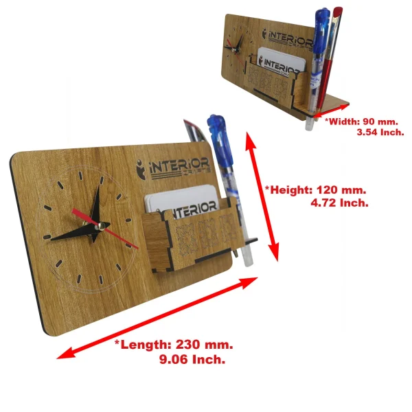 "Wooden Desk Organizer with Clock"(Red) - Image 5