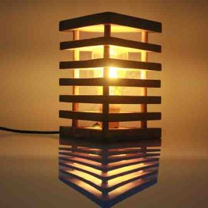 "Wooden Triangular Slatted Table Lamp"