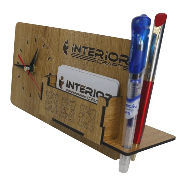 "Wooden Desk Organizer with Clock"(Red) - Image 2