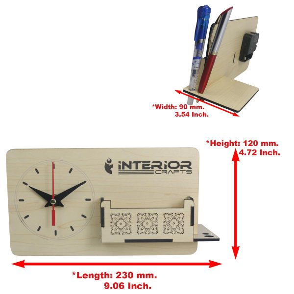 "Wooden Desk Organizer with Clock" (White) - Image 3