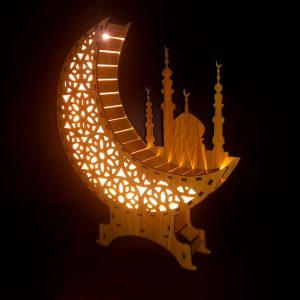 "Wooden Ramadan Night Light Moon" Warm Color