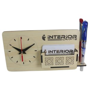 "Wooden Desk Organizer with Clock" (White)