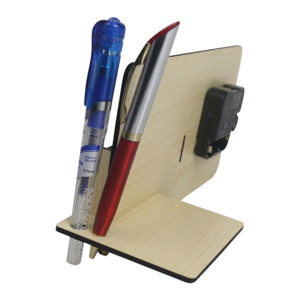 "Wooden Desk Organizer with Clock" (White) - Image 4